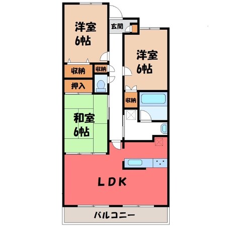 宇都宮駅 徒歩31分 6階の物件間取画像